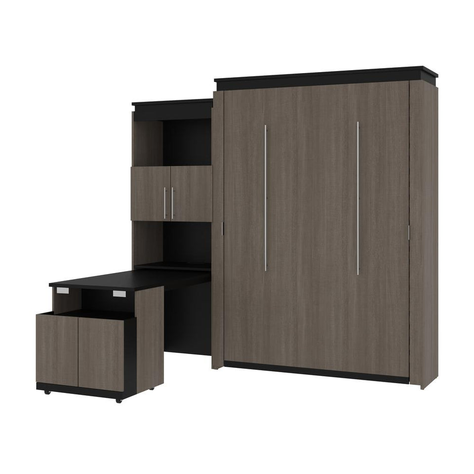 Bestar Orion Queen Murphy Bed and Shelving Unit with Fold-Out Desk (95W) in bark gray & graphite