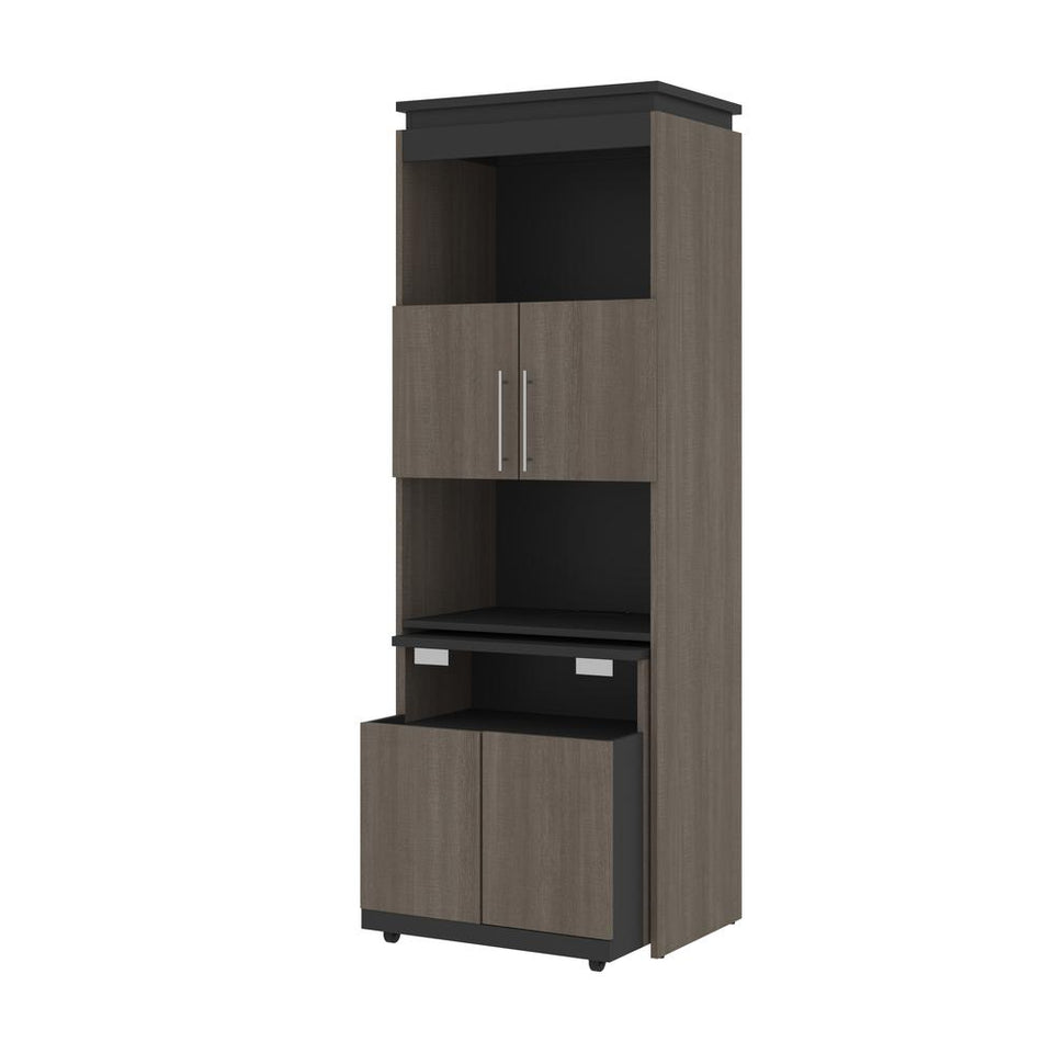 Bestar Orion 30W Shelving Unit with Fold-Out Desk in bark gray & graphite