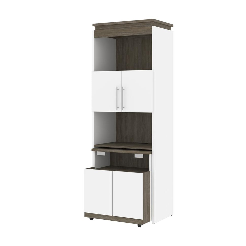 Bestar Orion 30W Shelving Unit with Fold-Out Desk in white & walnut grey