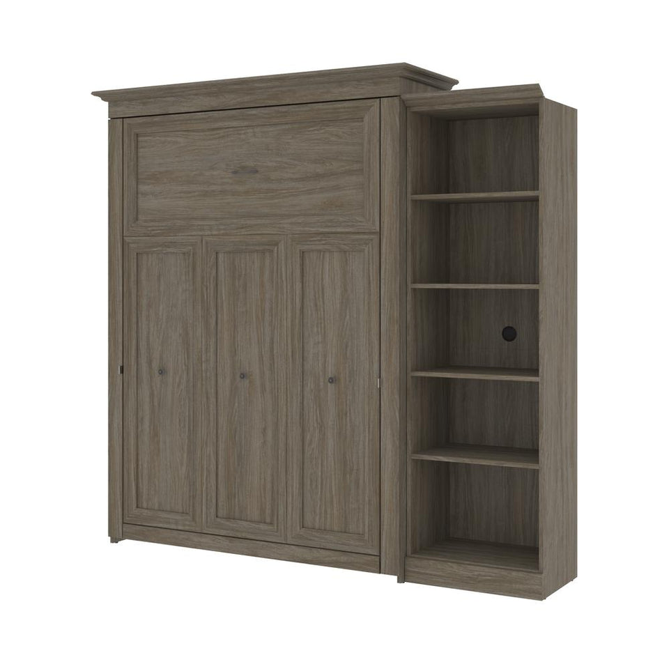 Bestar Versatile 95W Queen Murphy Bed with Shelving Unit (92W) in walnut grey