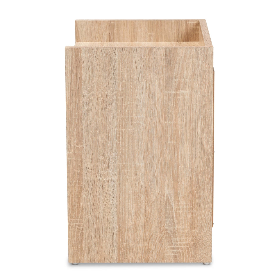 Hale modern and contemporary oak finished wood 1-door nightstand.