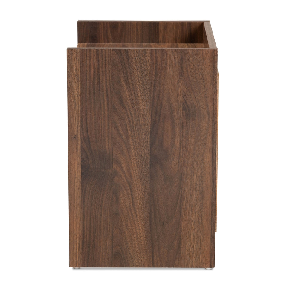 Hale modern and contemporary walnut brown finished wood 1-door nightstand.