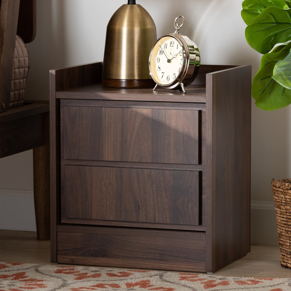 Hale modern and contemporary walnut brown finished wood 1-door nightstand.