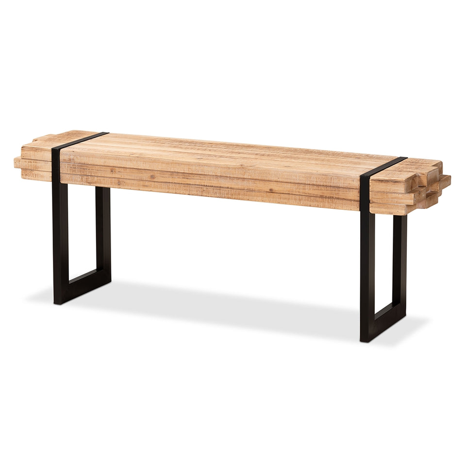 Henson rustic and industrial natural wood and black finished metal bench.
