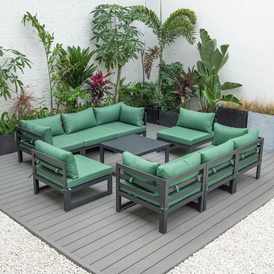 Chelsea 9-Piece Patio Sectional with Coffee Table Black Aluminum With Cushions, Green
