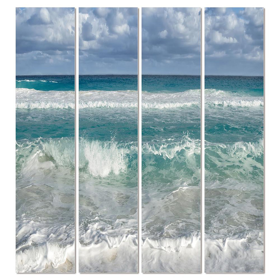 4 Piece acrylic picture of foams sea water and white sandy beach 64 x 72