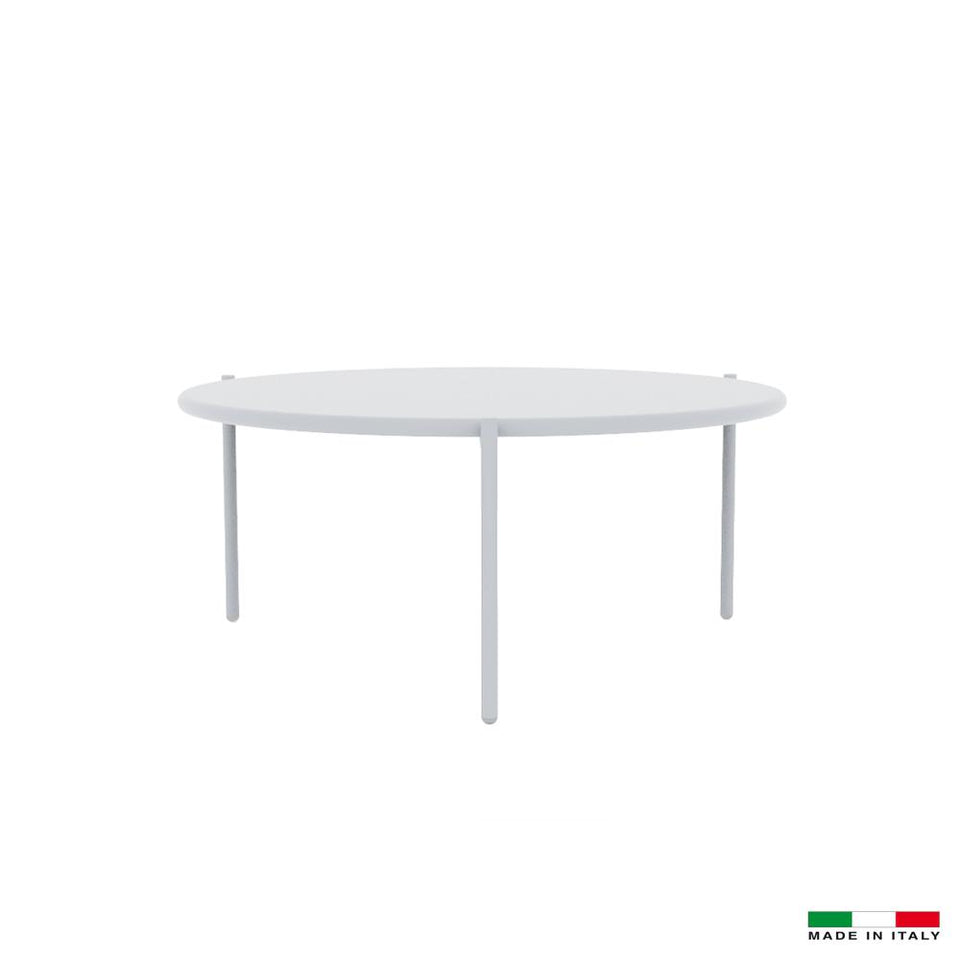 Large Round End Table, Metal frame design, Water and UV resistant material, Easy to clean Material and Metals are coated with Qualicoat thermosetting  powders White