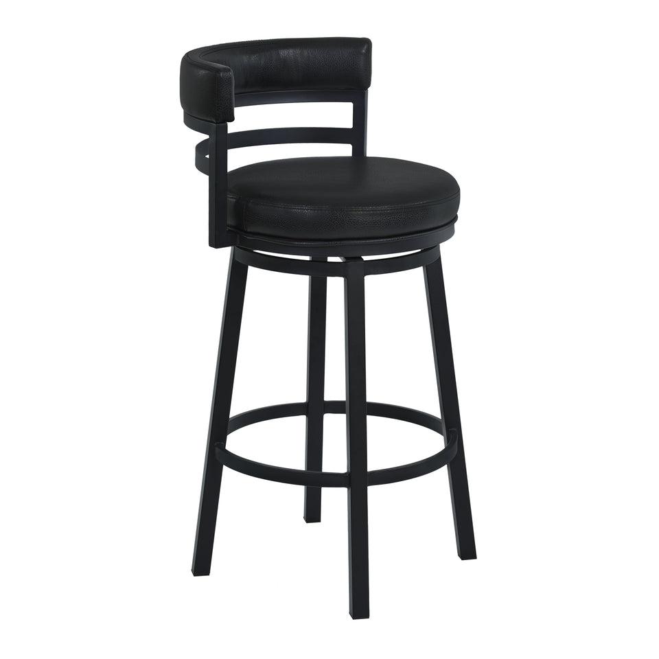 Titana 26" Counter Height Metal Swivel Barstool in Ford Black Pu and Black Finish