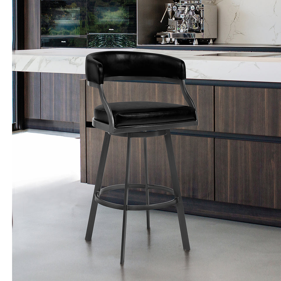 Dione 30" Bar Height Barstool in Mineral Finish and Vintage Black Faux Leather