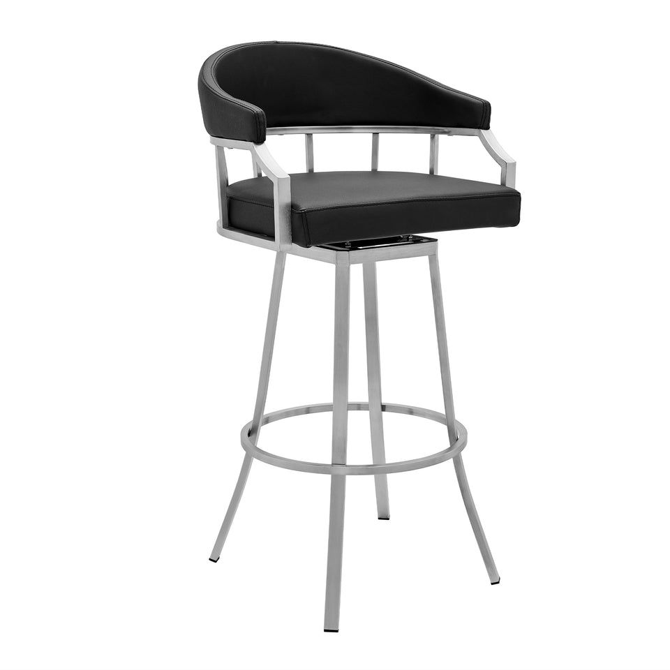 Palmdale Swivel Modern Faux Leather Bar and Counter Stool in Brushed Stainless Steel Finish