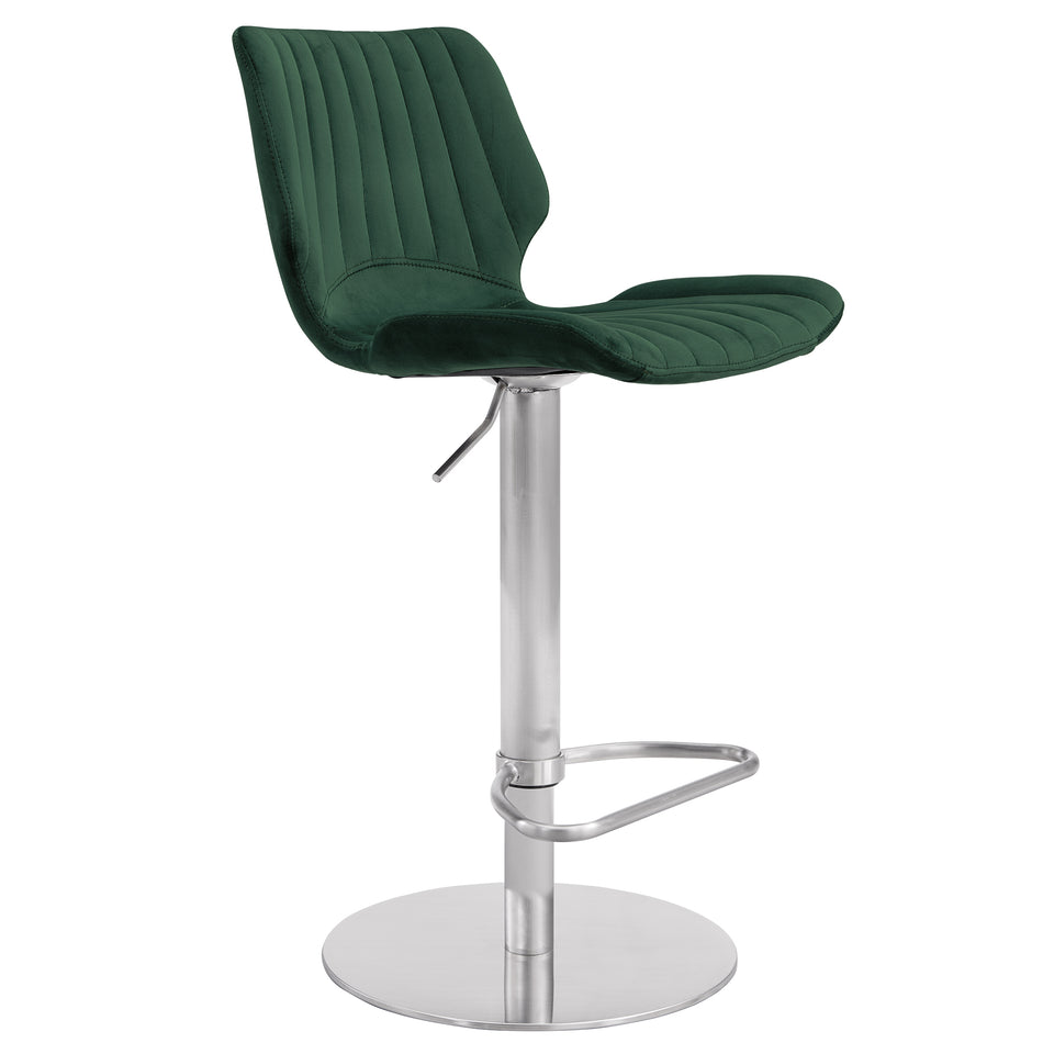 Oneida Adjustable Velvet and Brushed Stainless Steel Bar and Counter Stool