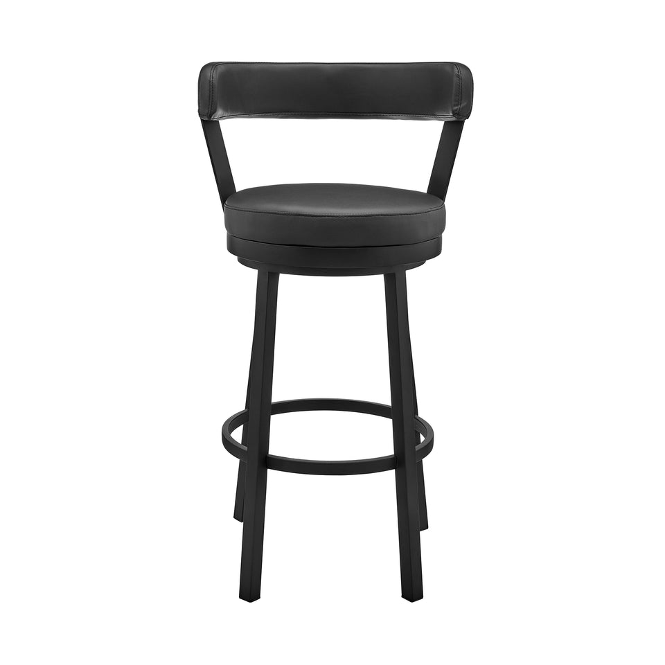 Kobe 26" Counter Height Swivel Bar Stool in Black Finish and Black Faux Leather