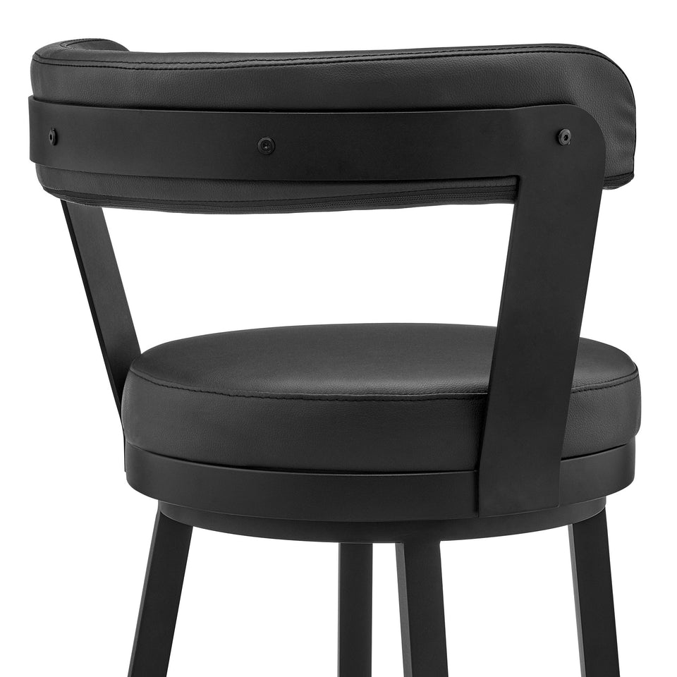 Kobe 26" Counter Height Swivel Bar Stool in Black Finish and Black Faux Leather