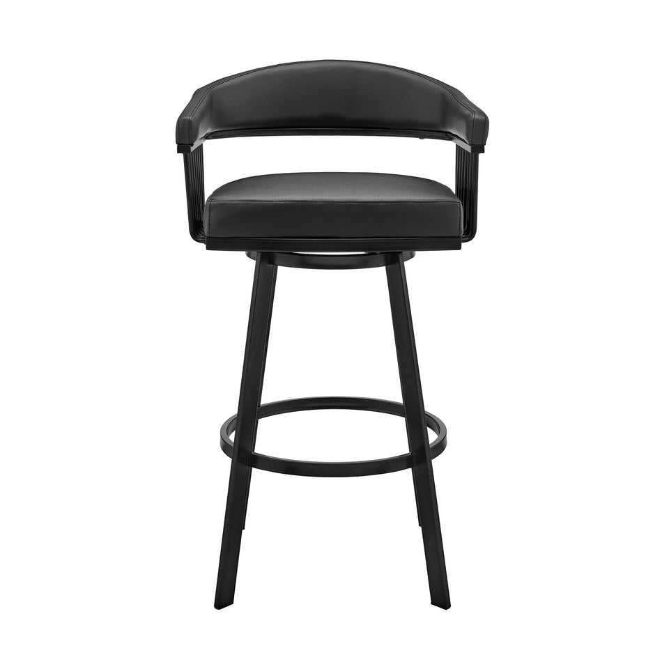 Bronson 26" Counter Height Swivel Bar Stool in Black Finish and Black Faux Leather