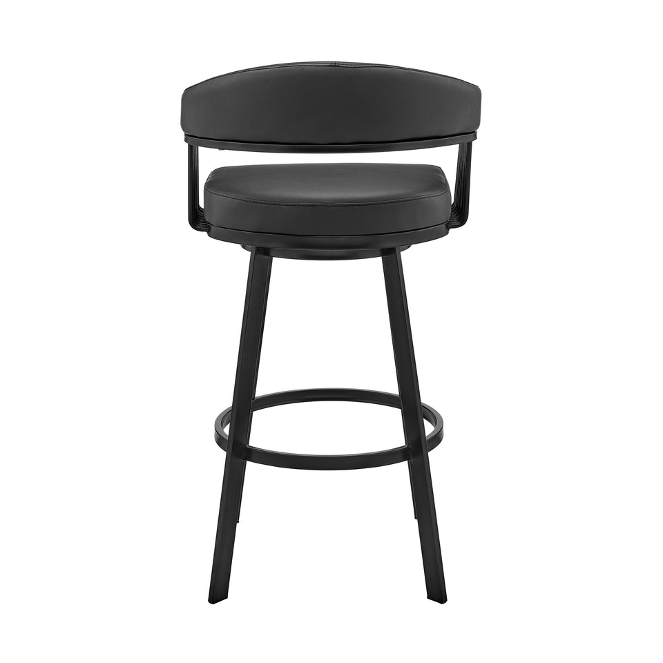 Bronson 26" Counter Height Swivel Bar Stool in Black Finish and Black Faux Leather