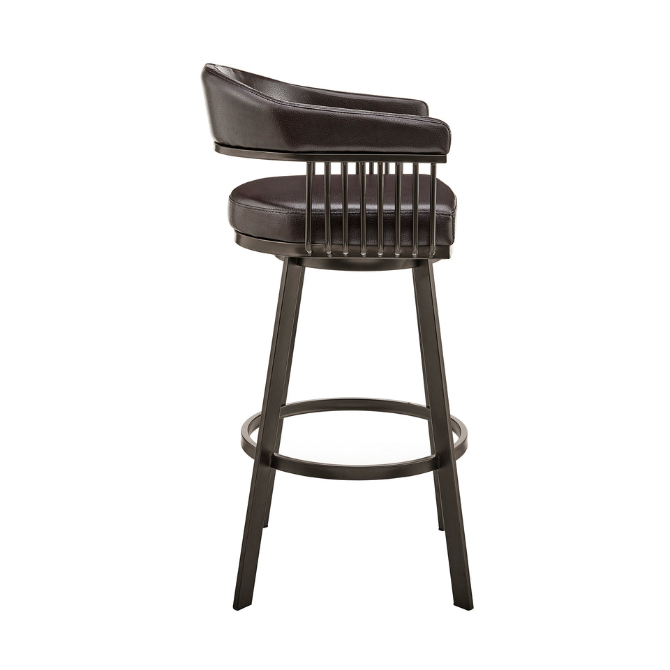 Bronson 26" Counter Height Swivel Bar Stool in Java Brown Finish and Chocolate Faux Leather