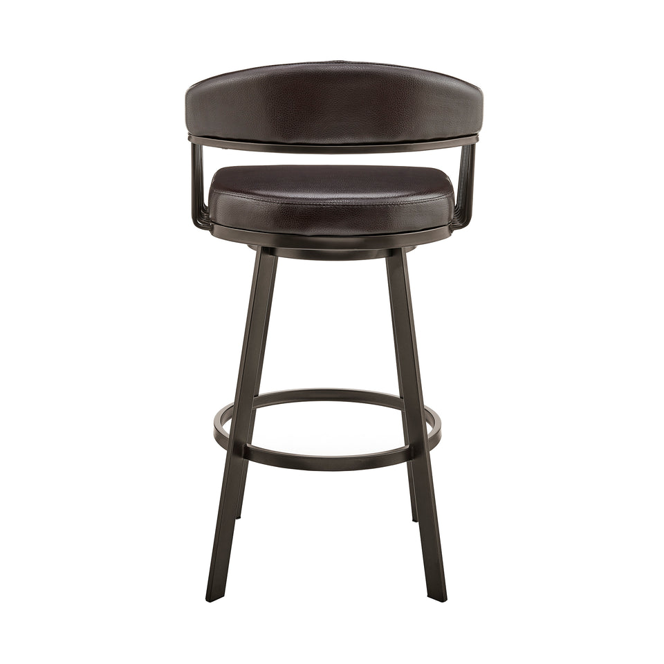 Bronson 26" Counter Height Swivel Bar Stool in Java Brown Finish and Chocolate Faux Leather