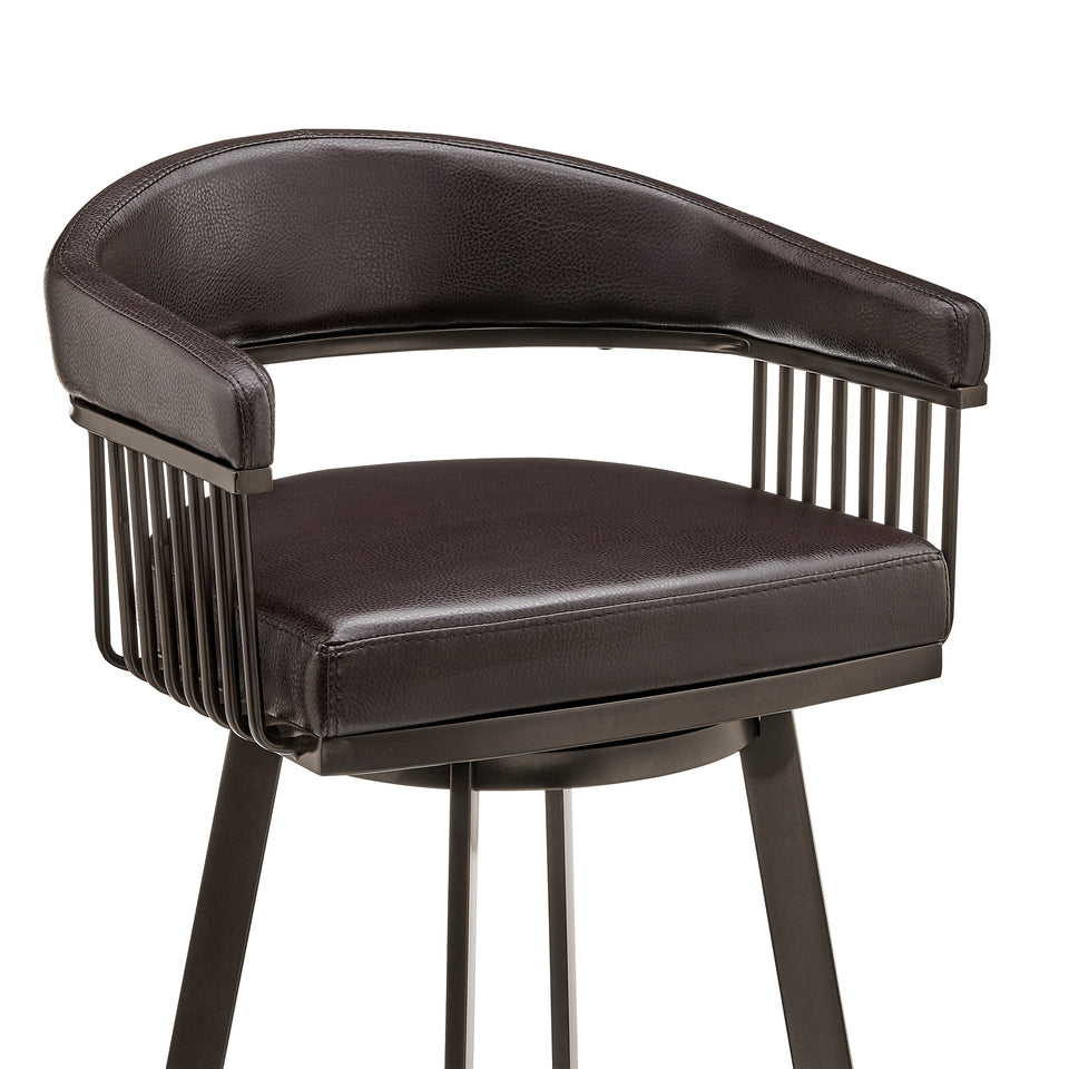 Bronson 26" Counter Height Swivel Bar Stool in Java Brown Finish and Chocolate Faux Leather