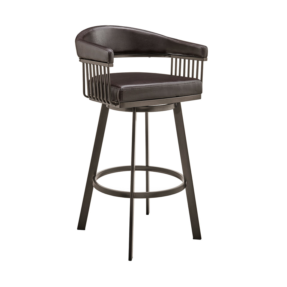 Bronson 26" Counter Height Swivel Bar Stool in Java Brown Finish and Chocolate Faux Leather