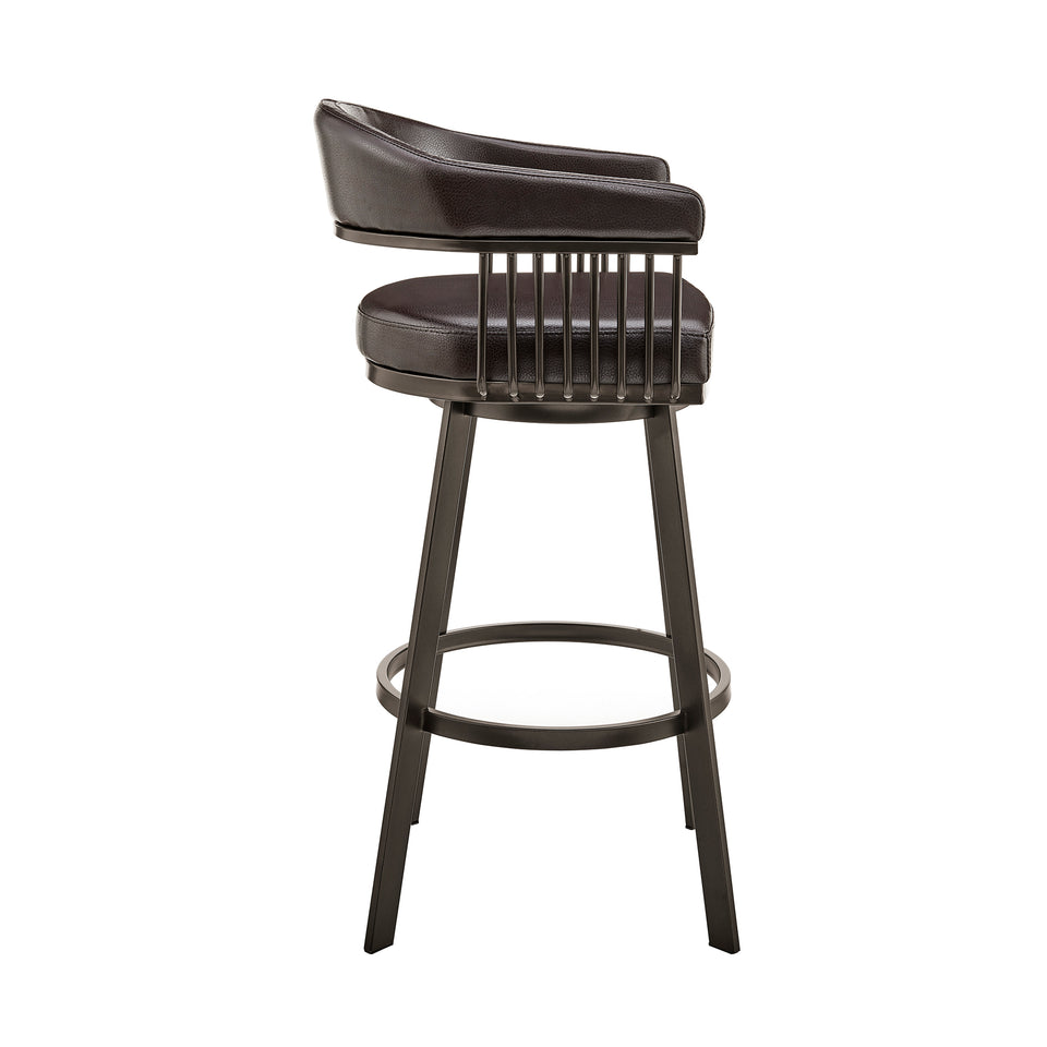 Bronson 30" Bar Height Swivel Bar Stool in Java Brown Finish and Chocolate Faux Leather