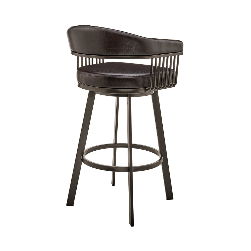 Bronson 30" Bar Height Swivel Bar Stool in Java Brown Finish and Chocolate Faux Leather