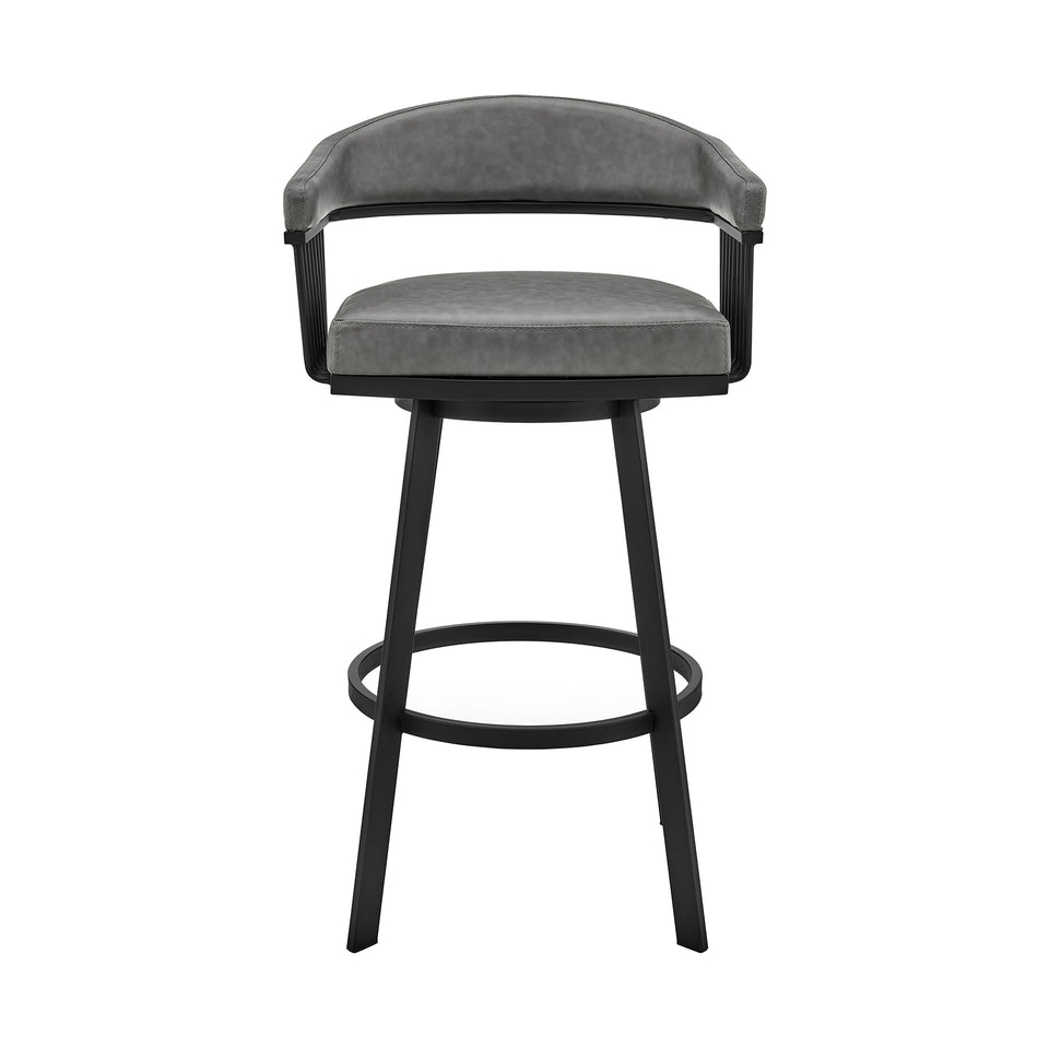 Bronson 26" Counter Height Swivel Bar Stool in Black Finish and Gray Faux Leather