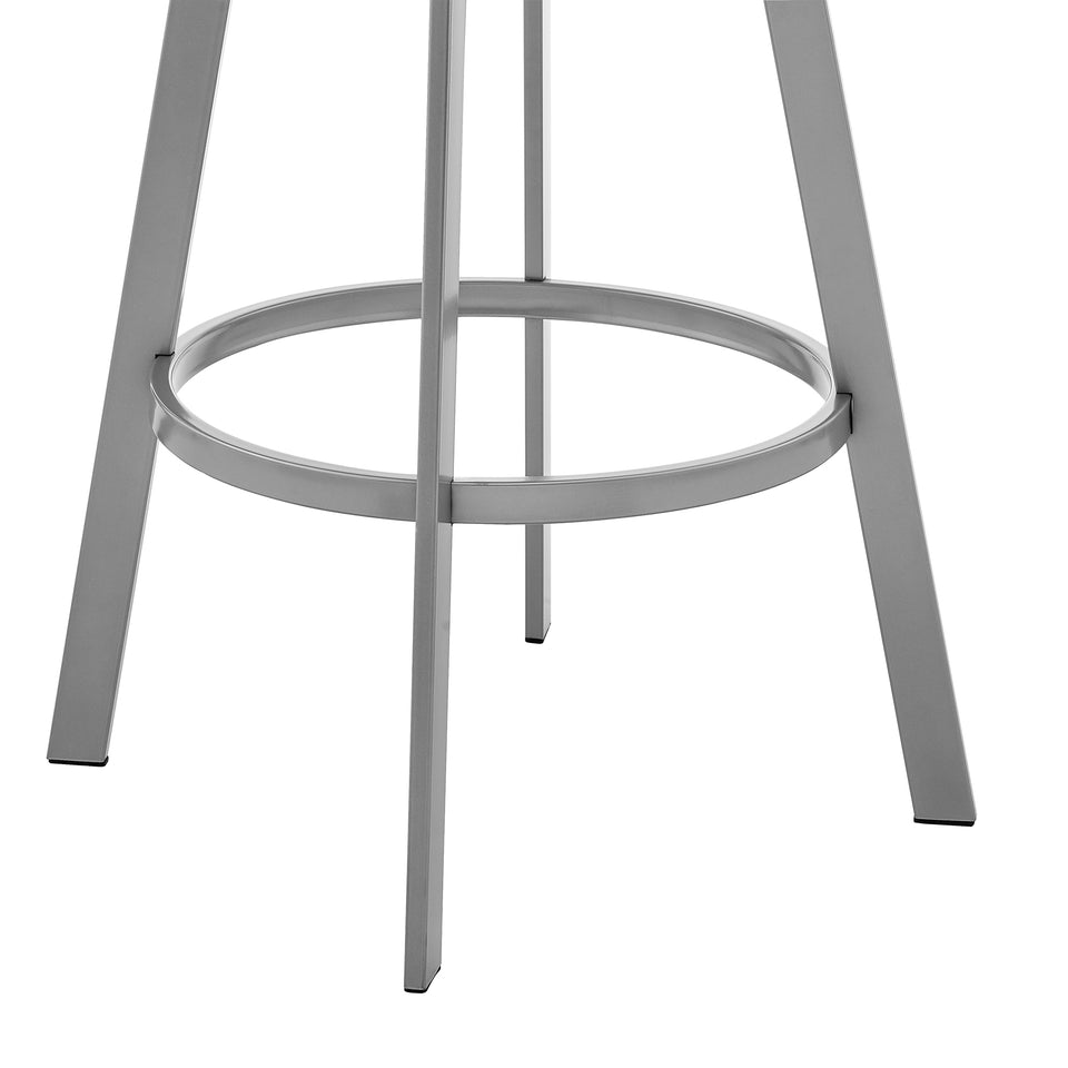 Bronson 26" Counter Height Swivel Bar Stool in Silver Finish and White Faux Leather