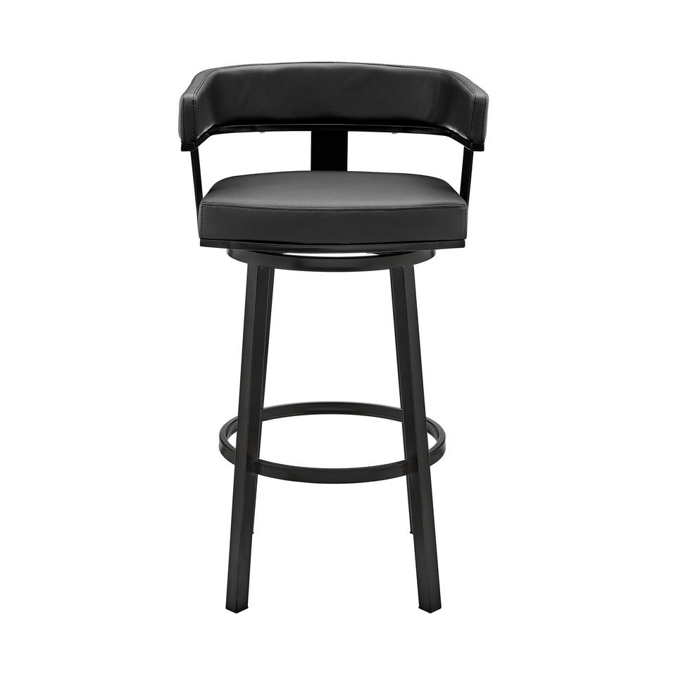 Cohen 26" Counter Height Swivel Bar Stool in Black Finish and Black Faux Leather