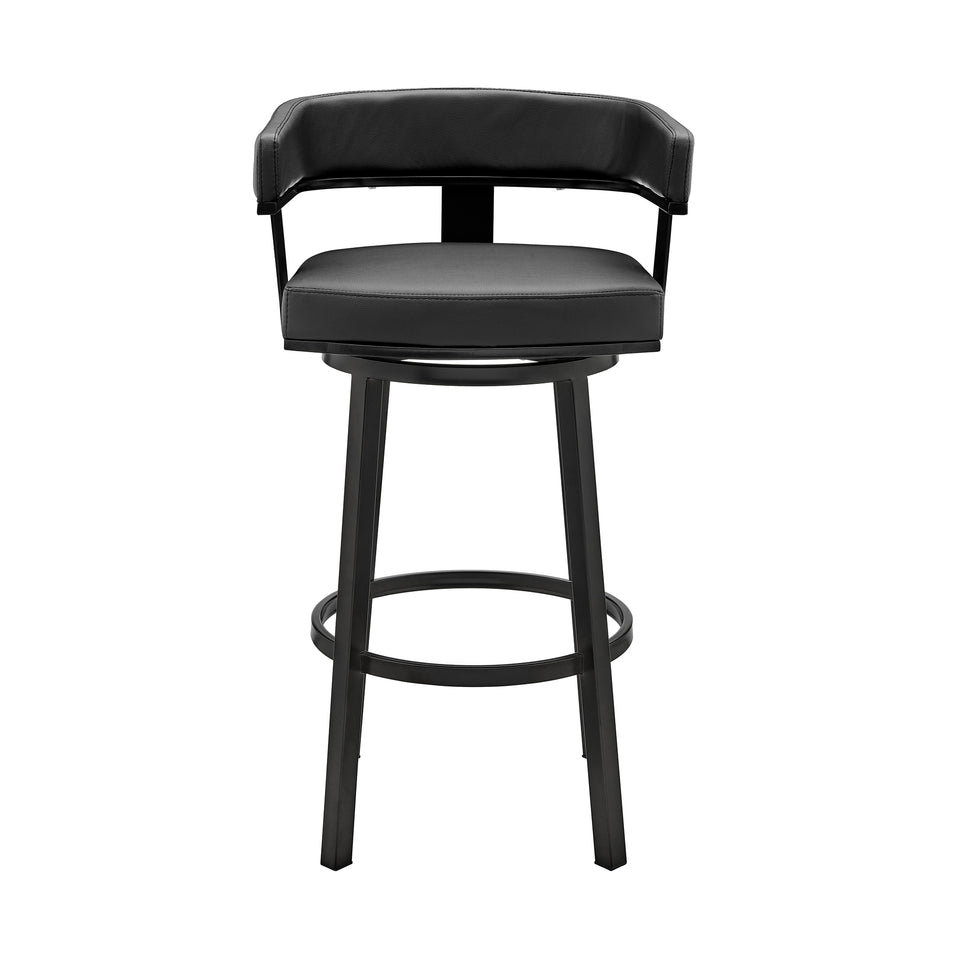 Cohen 30" Bar Height Swivel Bar Stool in Black Finish and Black Faux Leather
