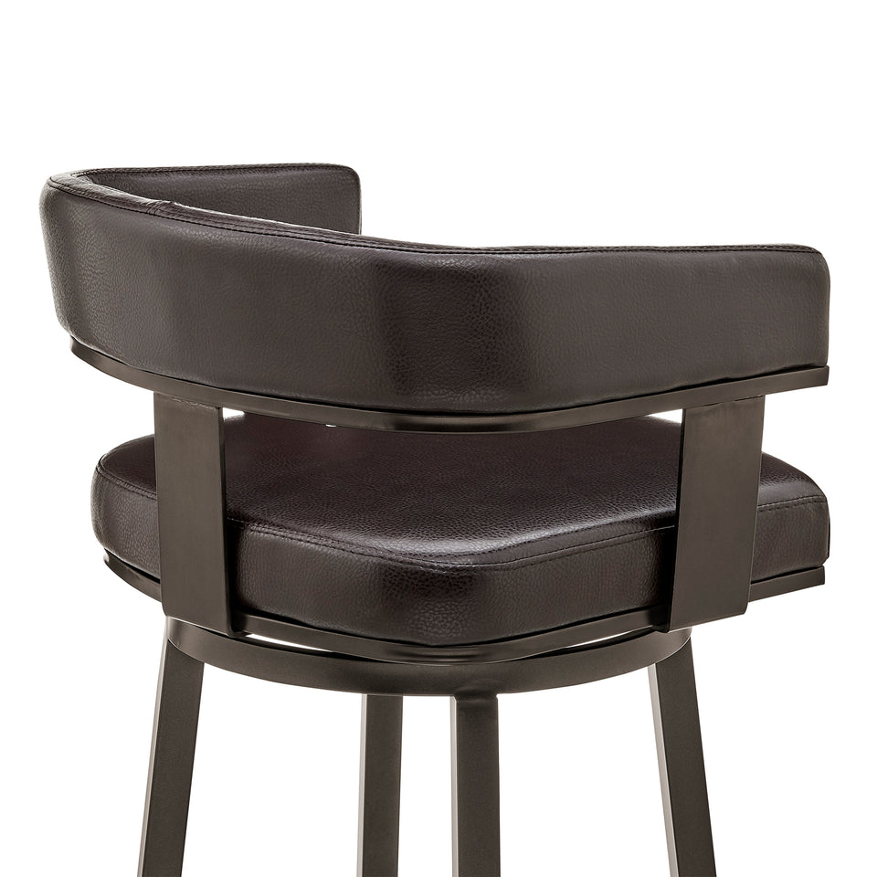 Cohen 26" Counter Height Swivel Bar Stool in Java Brown Finish and Chocolate Faux Leather