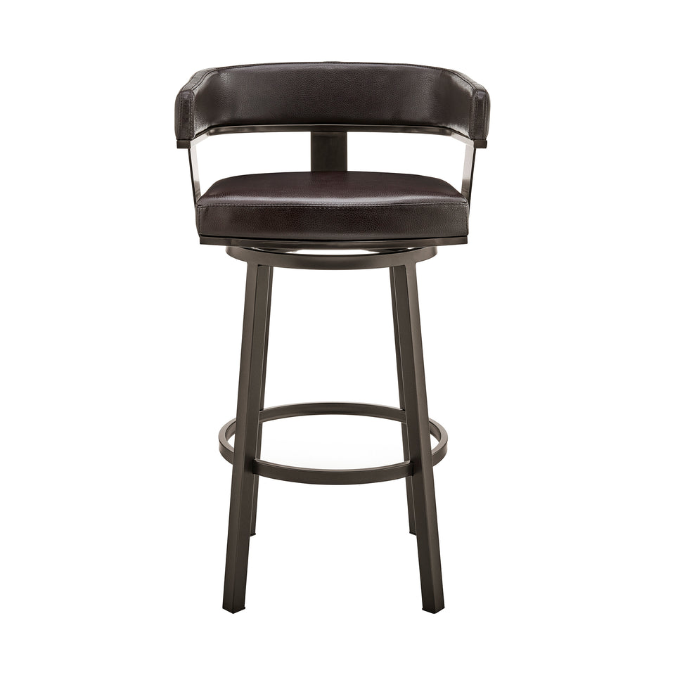 Cohen 30" Bar Height Swivel Bar Stool in Java Brown Finish and Chocolate Faux Leather