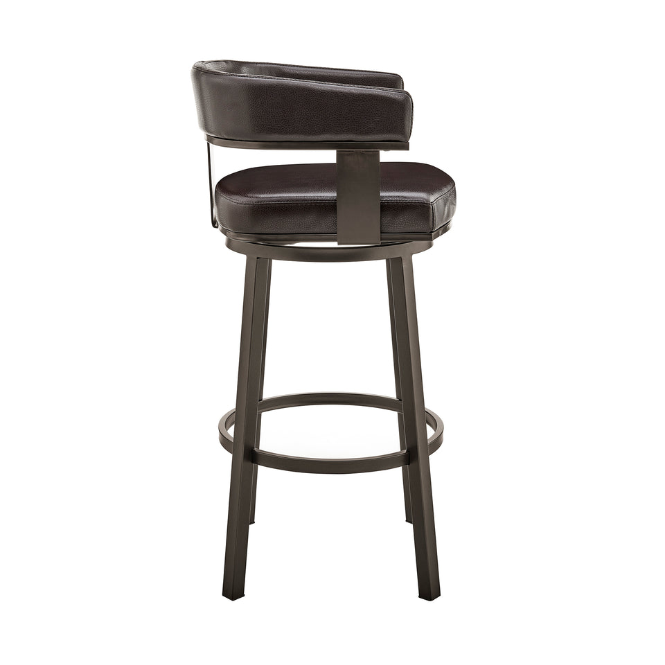 Cohen 30" Bar Height Swivel Bar Stool in Java Brown Finish and Chocolate Faux Leather