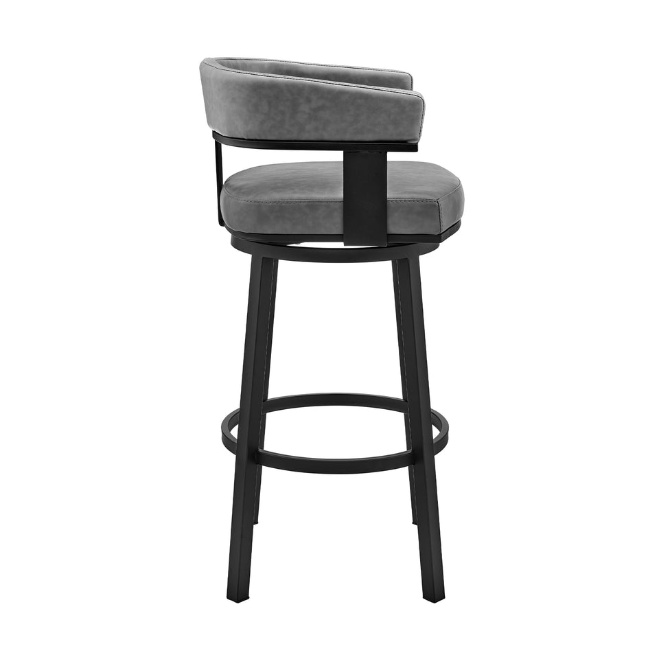 Cohen 30" Bar Height Swivel Bar Stool in Black Finish and Gray Faux Leather