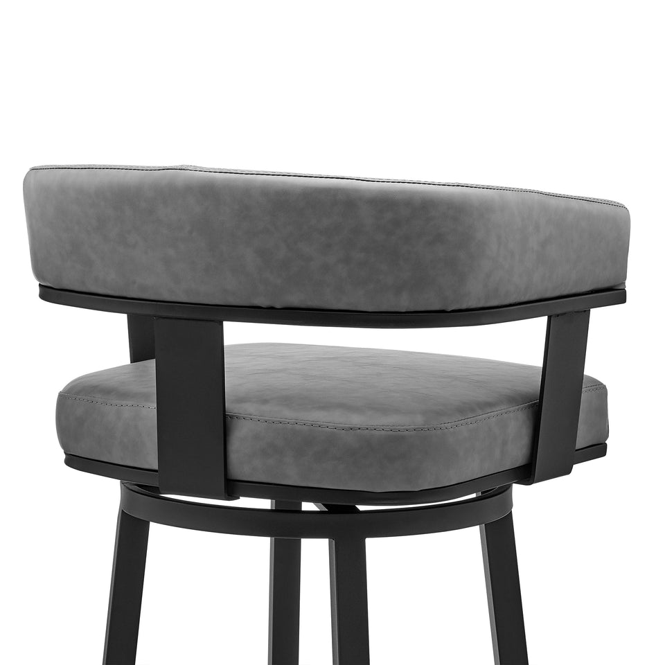 Cohen 30" Bar Height Swivel Bar Stool in Black Finish and Gray Faux Leather