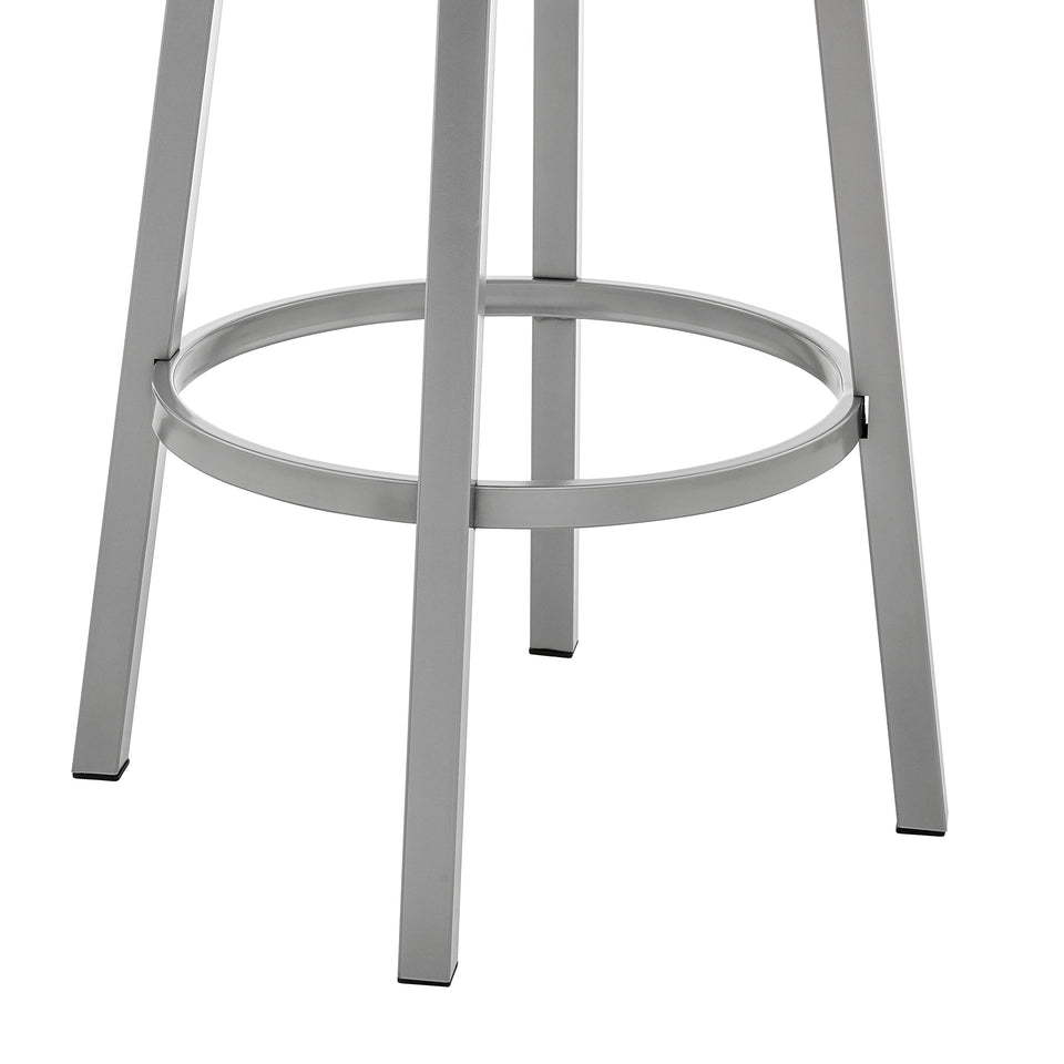 Cohen 30" Bar Height Swivel Bar Stool in Silver Finish with White Faux Leather