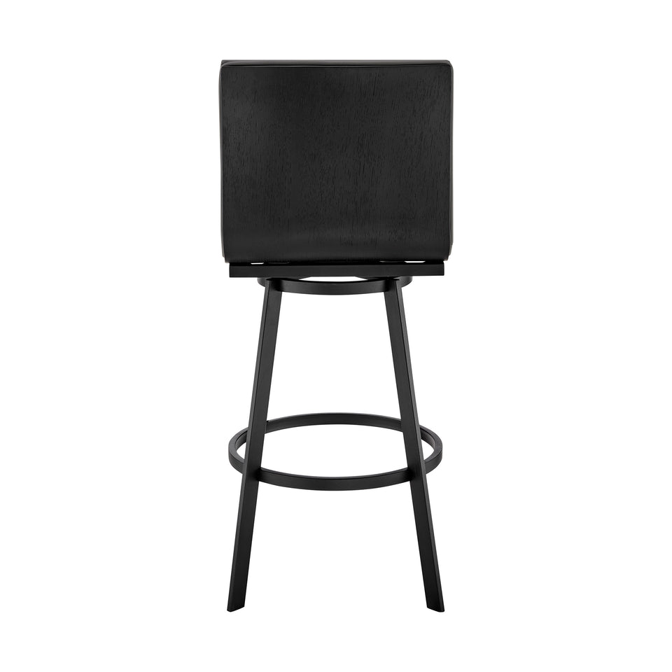 Jermaine 26" Counter Height Swivel Bar Stool in Matt Black Finish with Gray Faux Leather