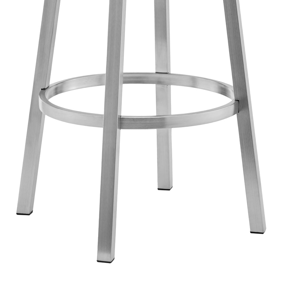 Cohen 30" White Faux Leather and Brushed Stainless Steel Swivel Bar Stool
