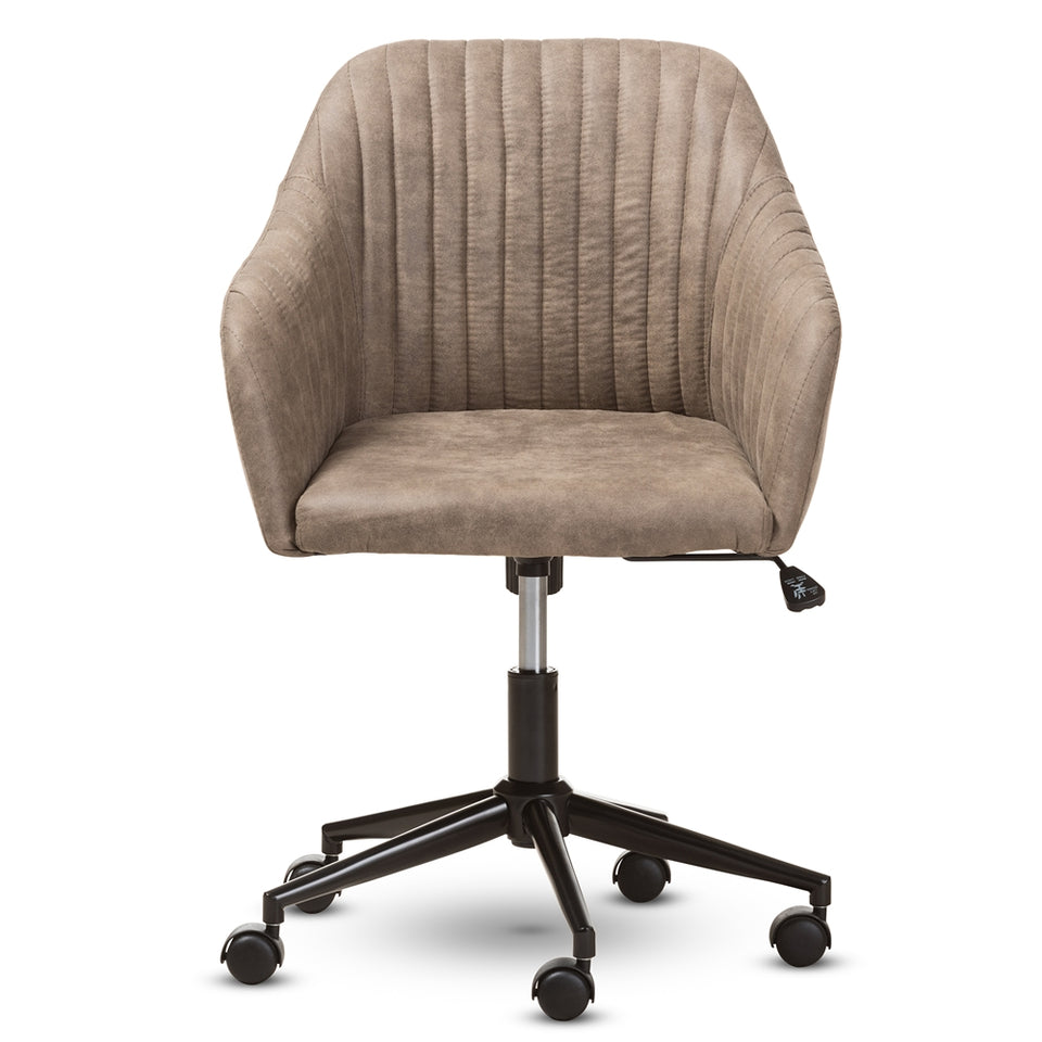 Maida mid-century modern light brown fabric upholstered office chair.