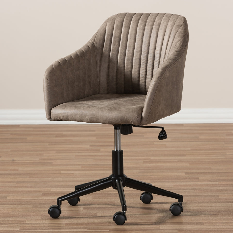 Maida mid-century modern light brown fabric upholstered office chair.