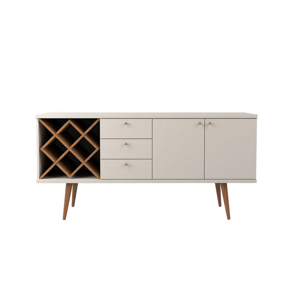 Utopia 4 Bottle Wine Rack Sideboard Buffet Stand with 3 Drawers and 2 Shelves in White Gloss and Maple Cream