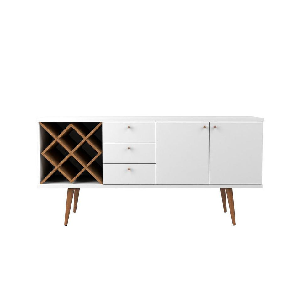 Utopia 4 Bottle Wine Rack Sideboard Buffet Stand with 3 Drawers and 2 Shelves in Off White and Maple Cream