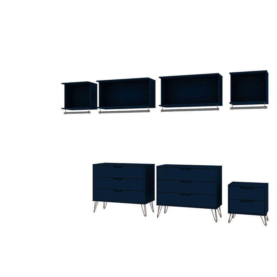 Rockefeller 7- Piece Open Wardrobe in Tatiana Midnight Blue