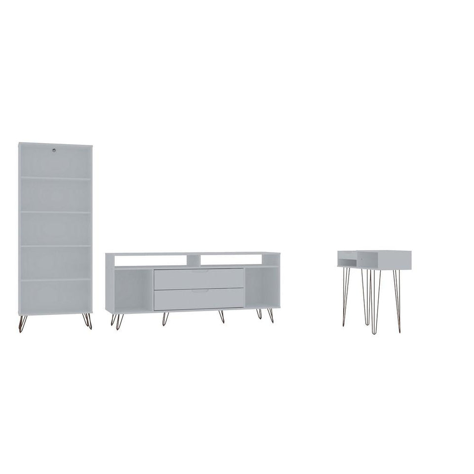 Rockefeller 3-Piece TV Stand Living Room Set in White