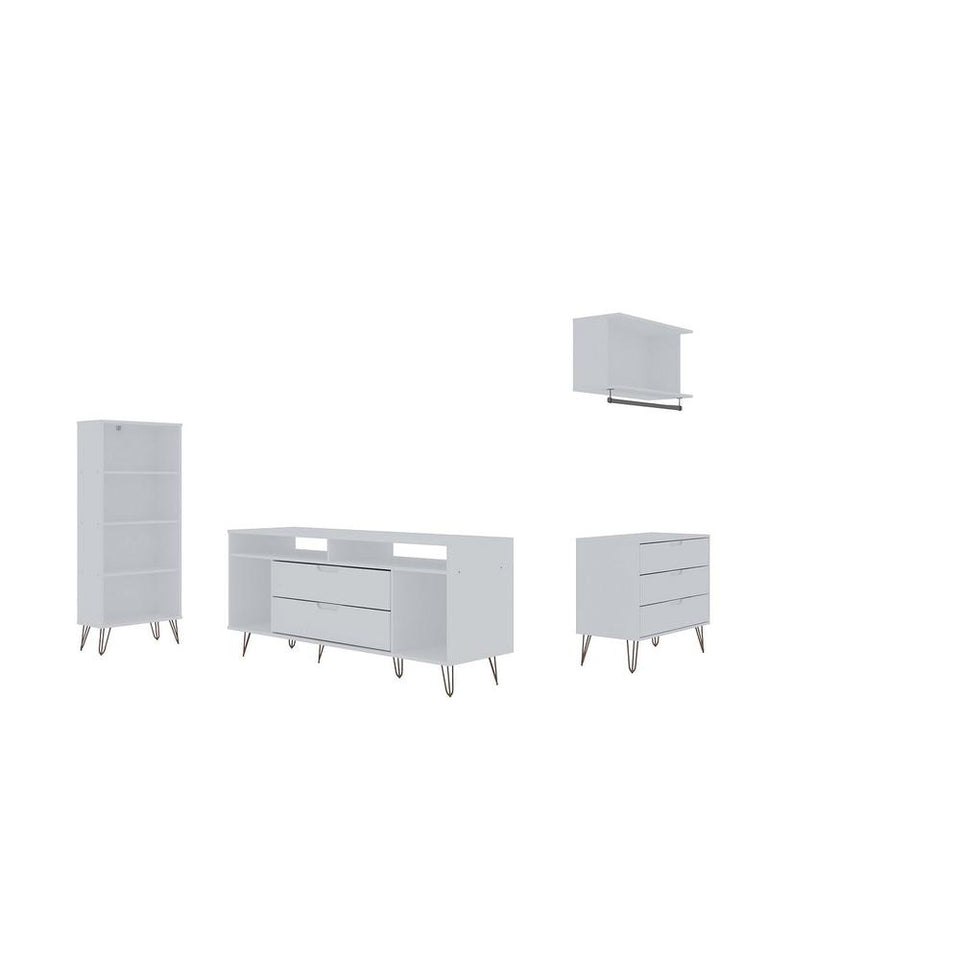 Rockefeller 4-Piece TV Stand Living Room Set in White