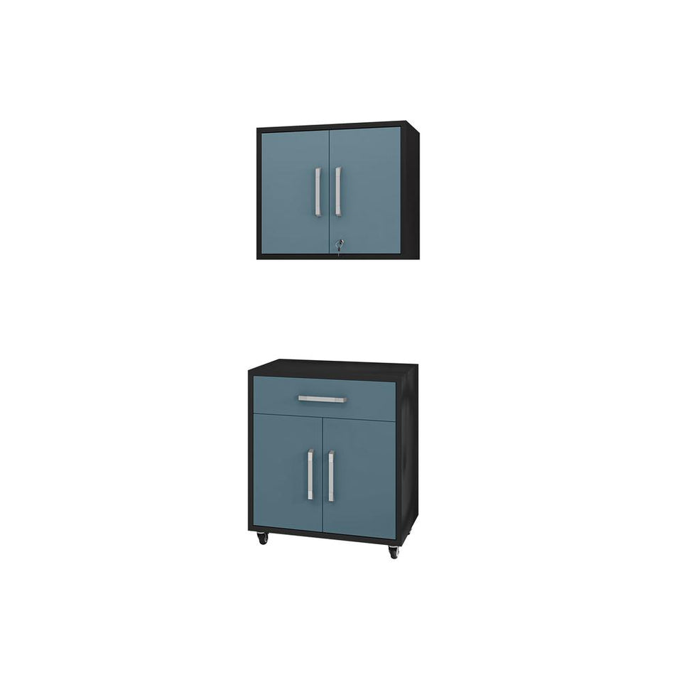 Eiffel 2-Piece Storage Garage Set in Matte Black and Aqua Blue