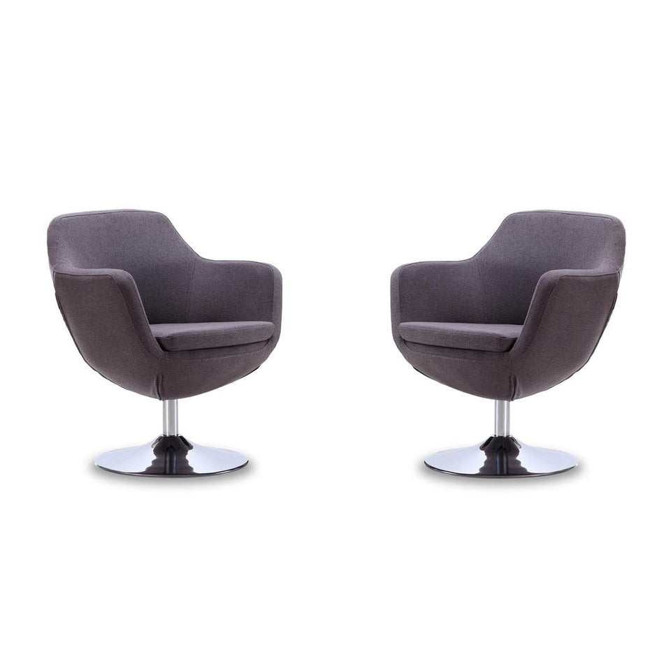 Caisson Swivel Accent Chair in Grey and Polished Chrome