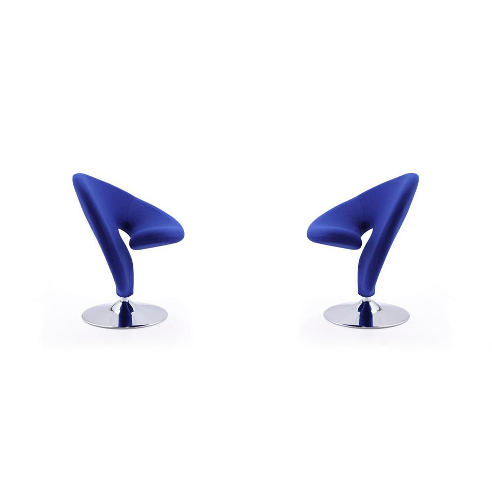 Curl Swivel Accent Chair in Blue and Polished Chrome