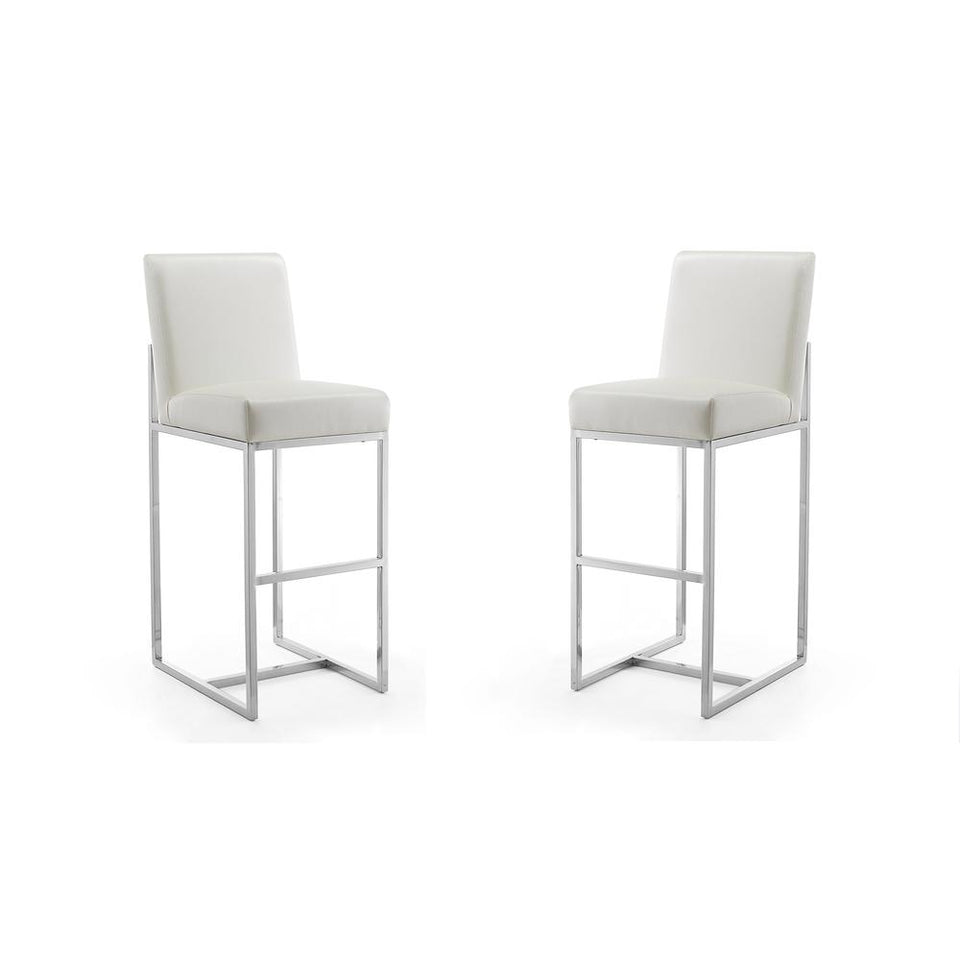 Element 29" Faux Leather Bar Stool in Pearl White and Polished Chrome