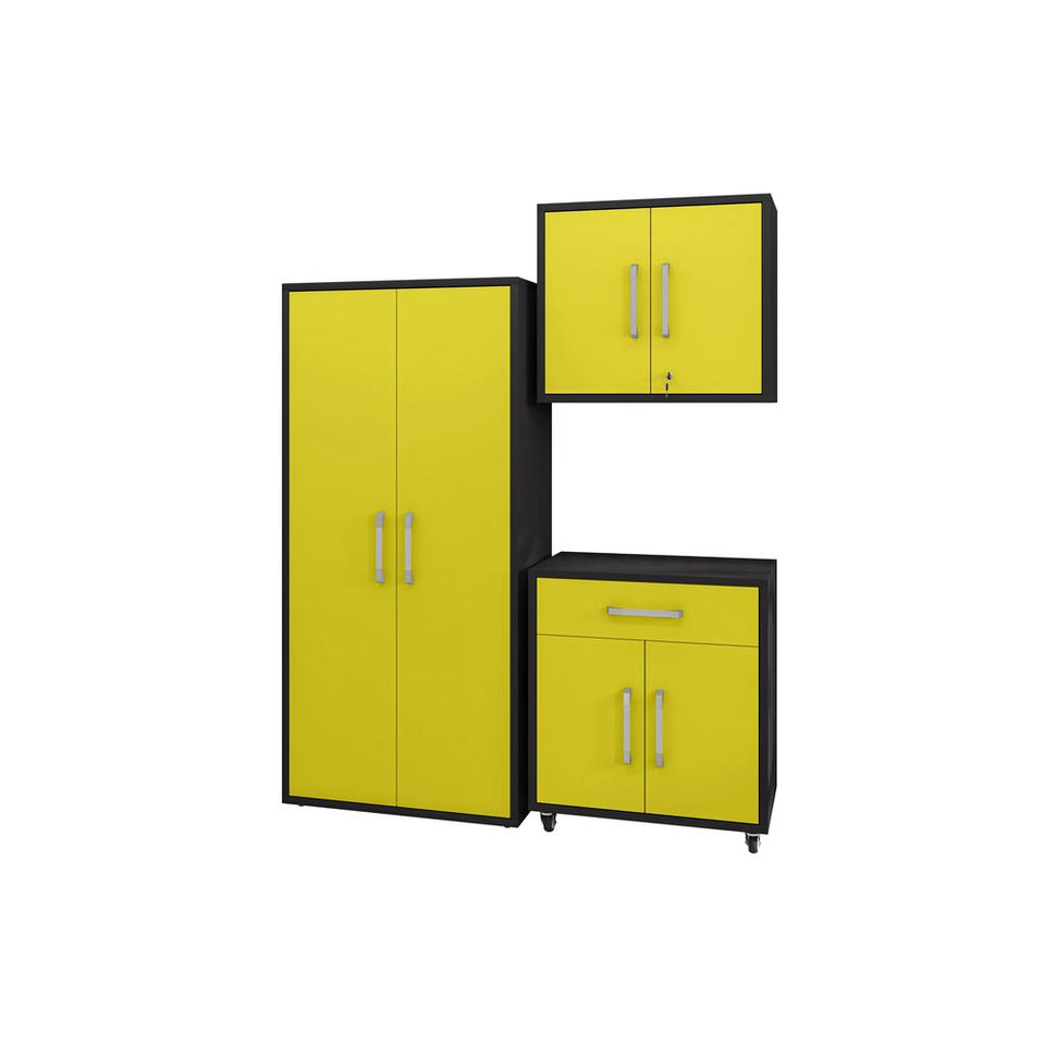 Eiffel 3-Piece Storage Garage Set in Matte Black and Yellow