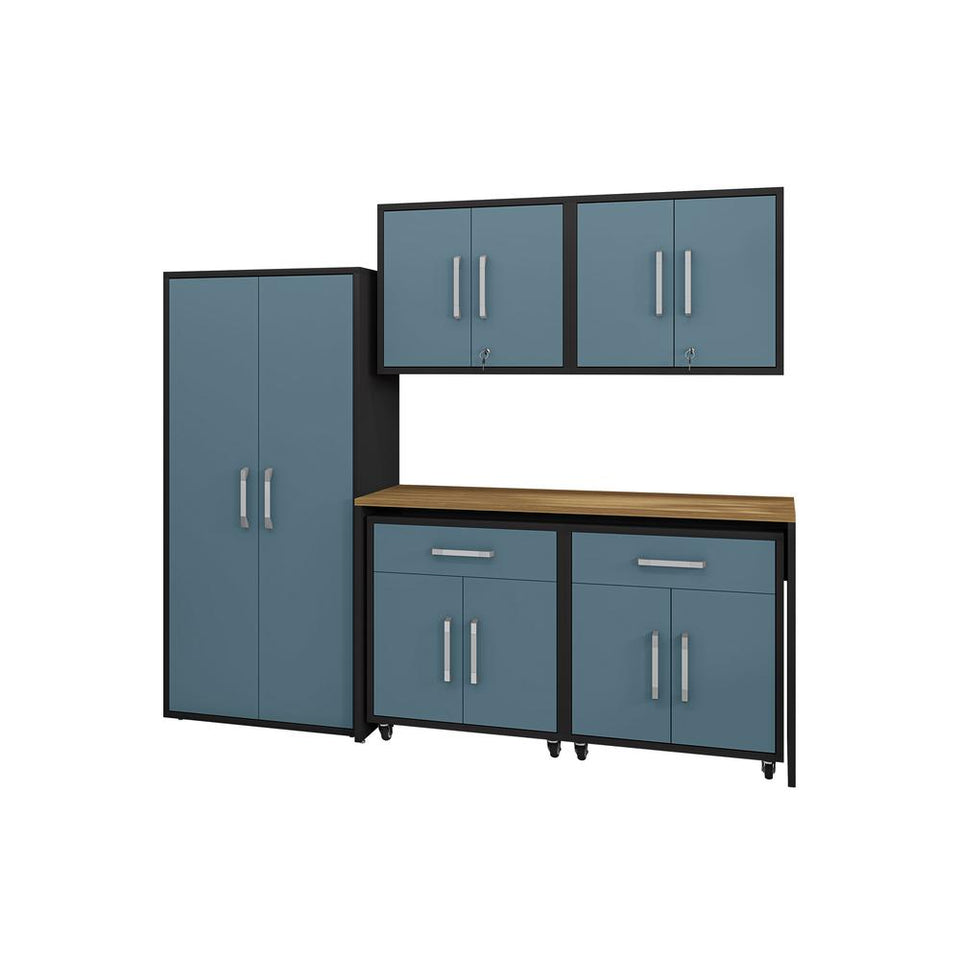 Eiffel 6-Piece Garage Storage Set in Matte Black and Aqua Blue